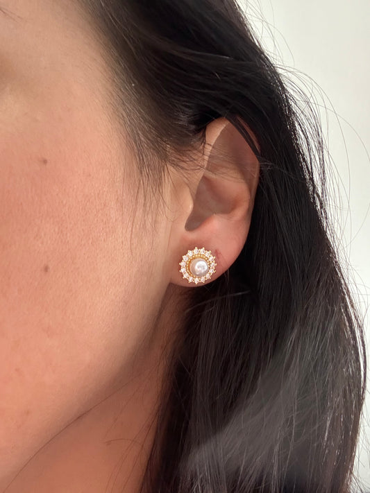Elegant Pearl & Crystal Stud Earrings