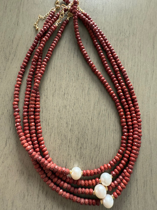 Brown fall necklace with freshwater pearl