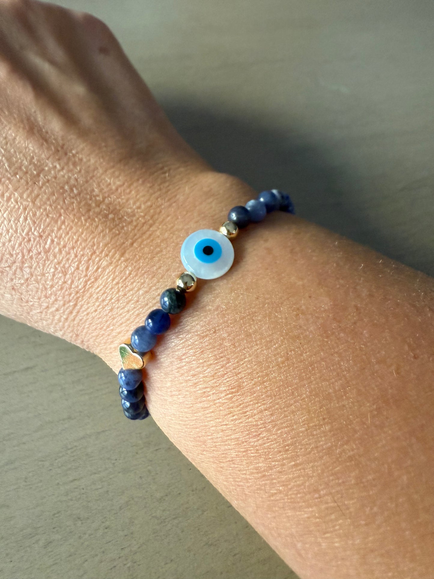 Blue Sodalite Evil Eye Bracelet – Protection & Positive Energy