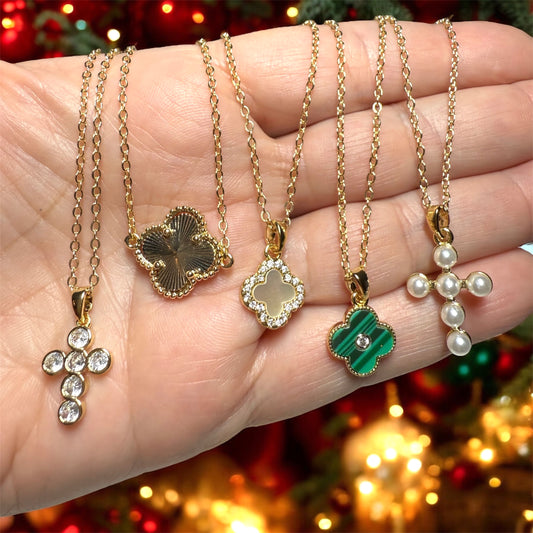 Elegant Clover & Cross Gold Necklace Collection