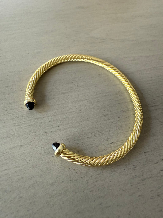 Gold Twist Cuff Bracelet with Black Stone Tips