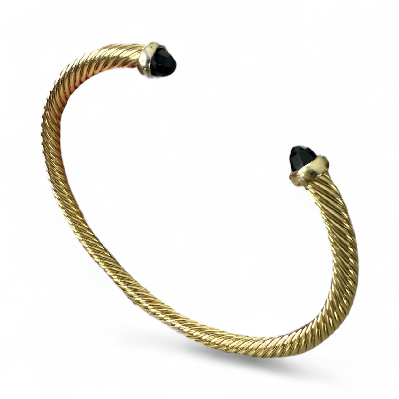 Gold Twist Cuff Bracelet with Black Stone Tips