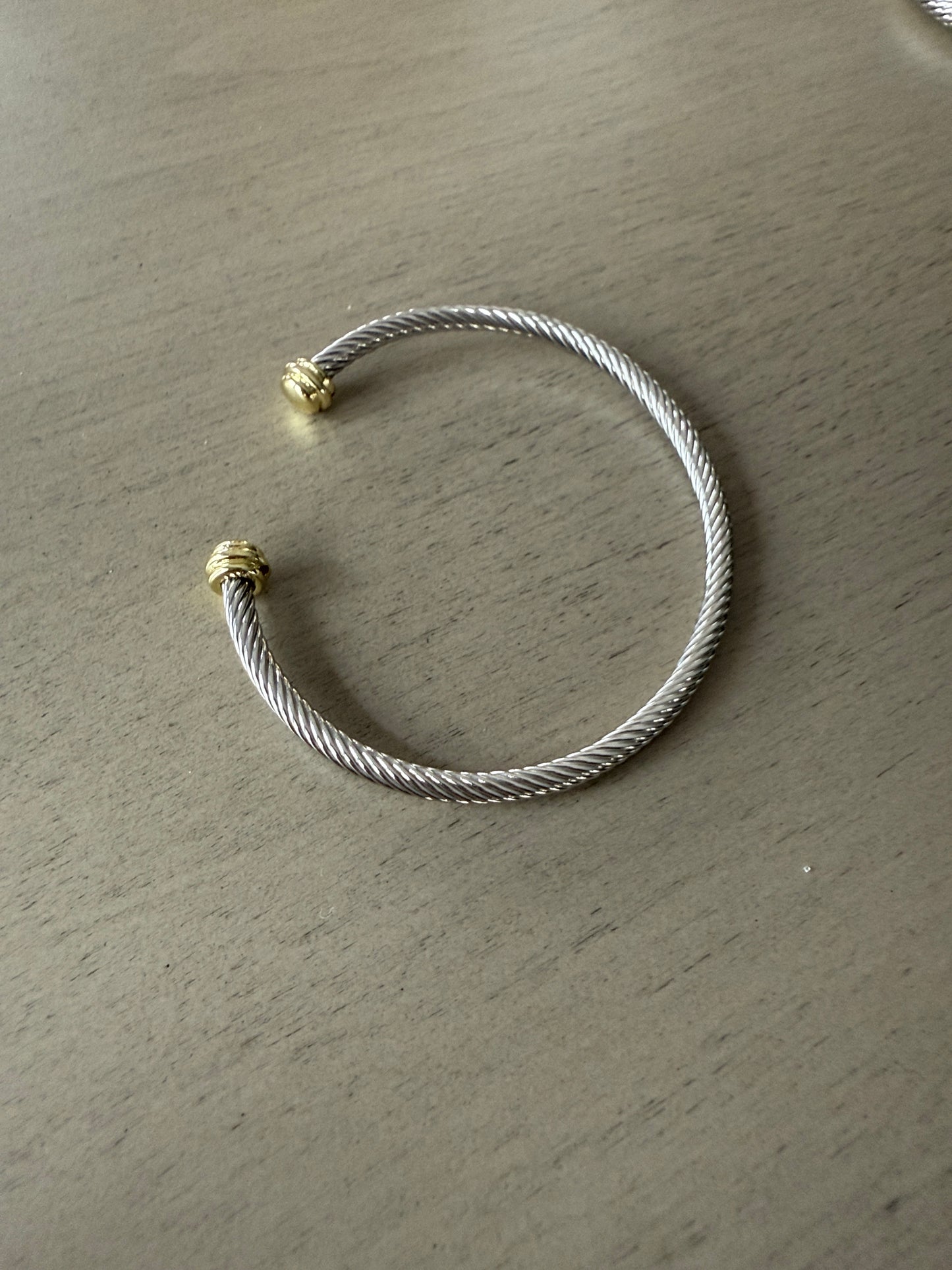 Silver and Gold cable cuff bracelet