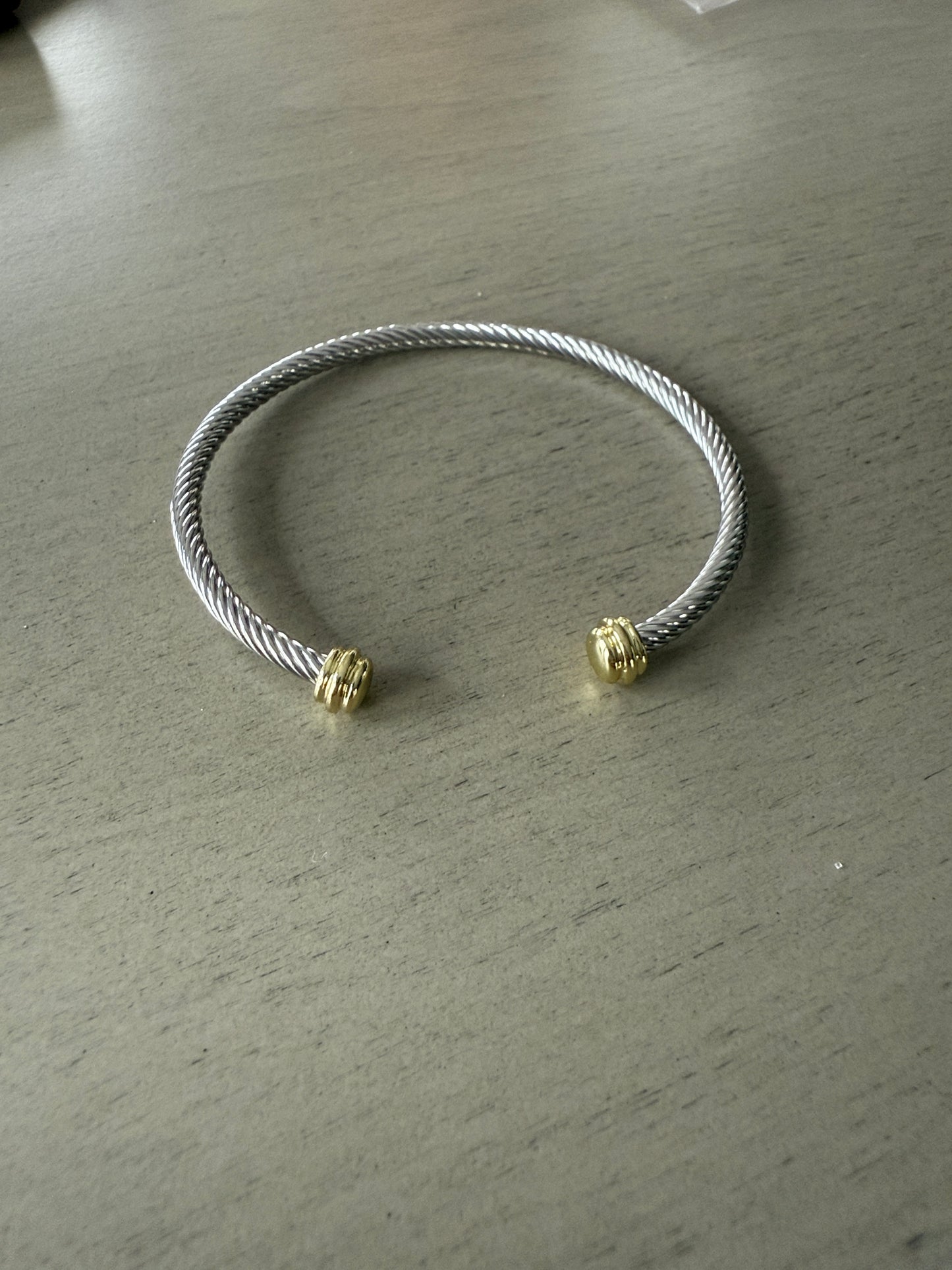 Silver and Gold cable cuff bracelet