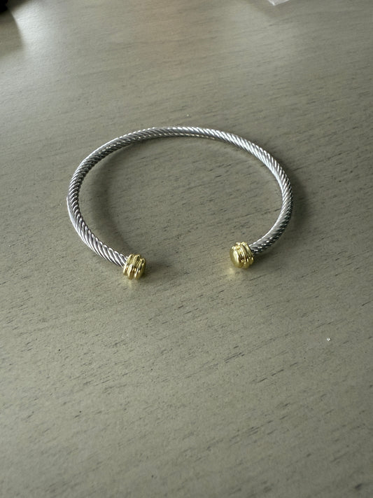 Silver and Gold cable cuff bracelet