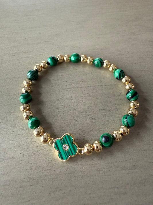 Malachite clover bracelet