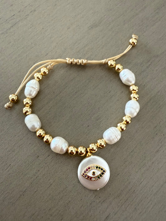 Pearl Evil Eye Bracelet