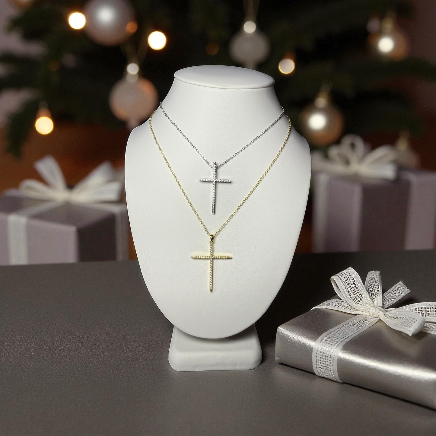 Gold and silver cross necklace
