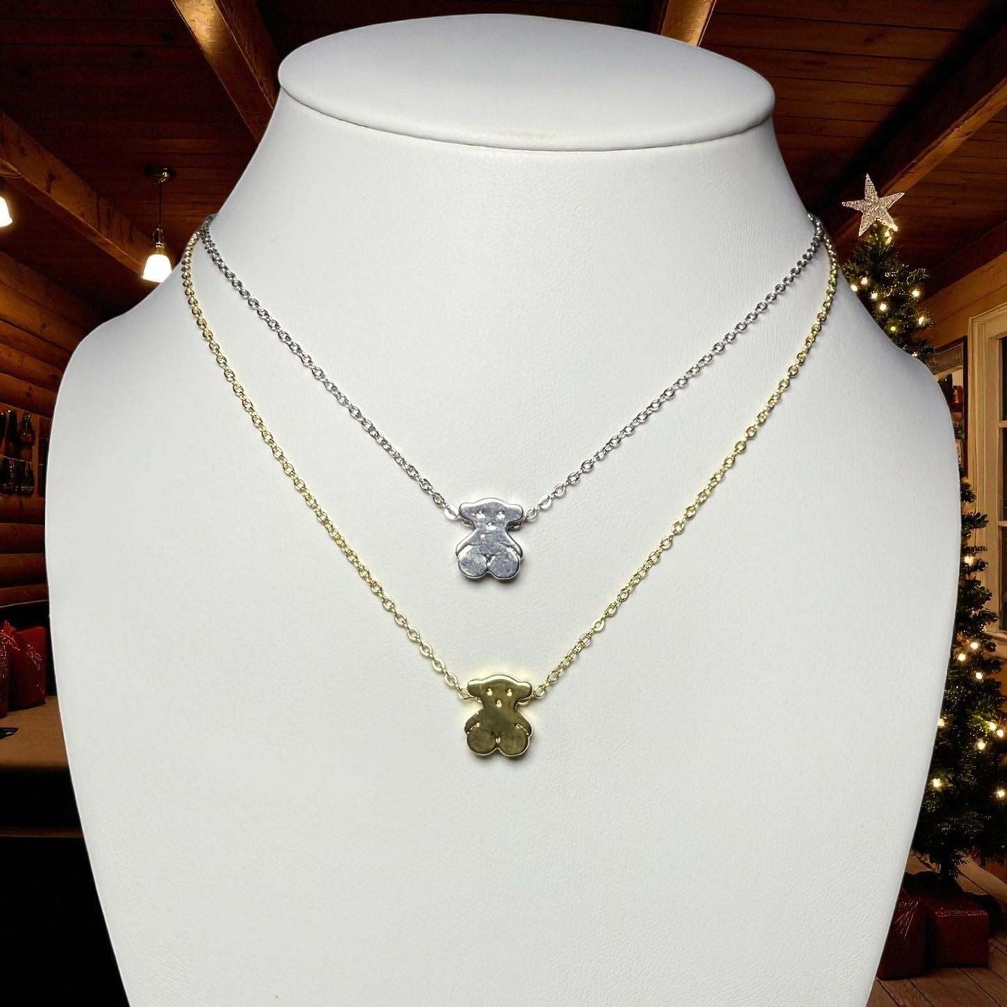 Gold or silver teddy charm chain necklace
