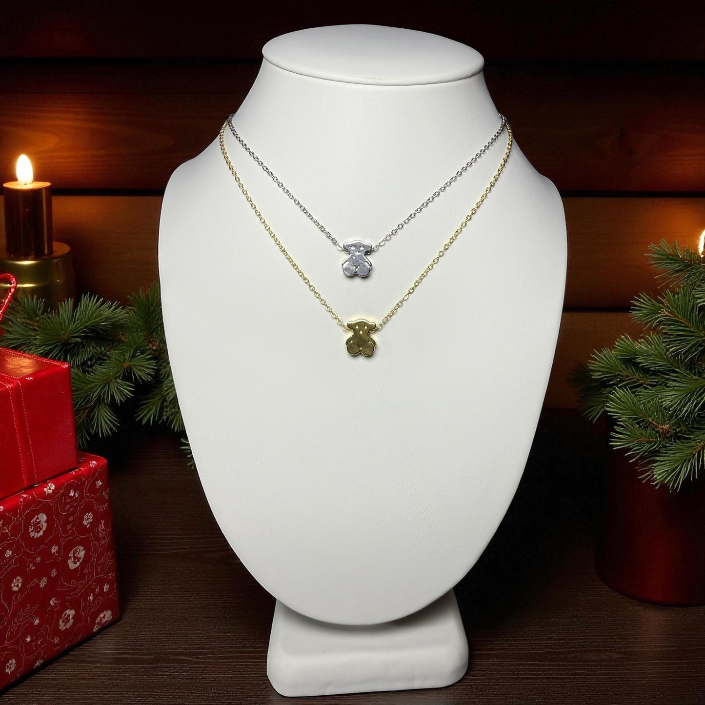 Gold or silver teddy charm chain necklace