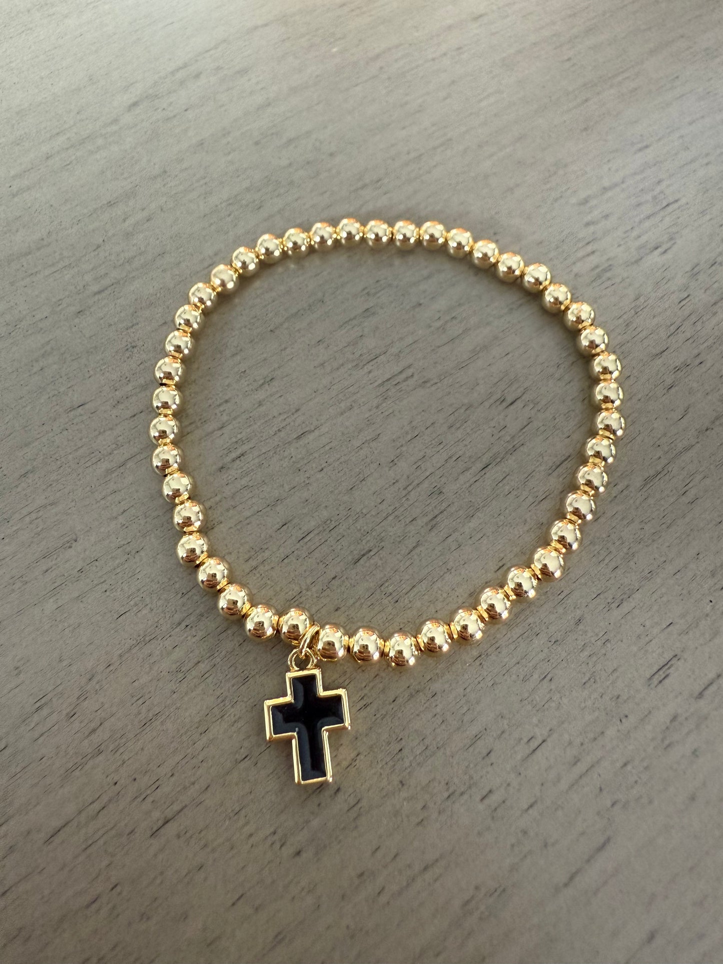 Gold Cross Charm Beaded Bracelet