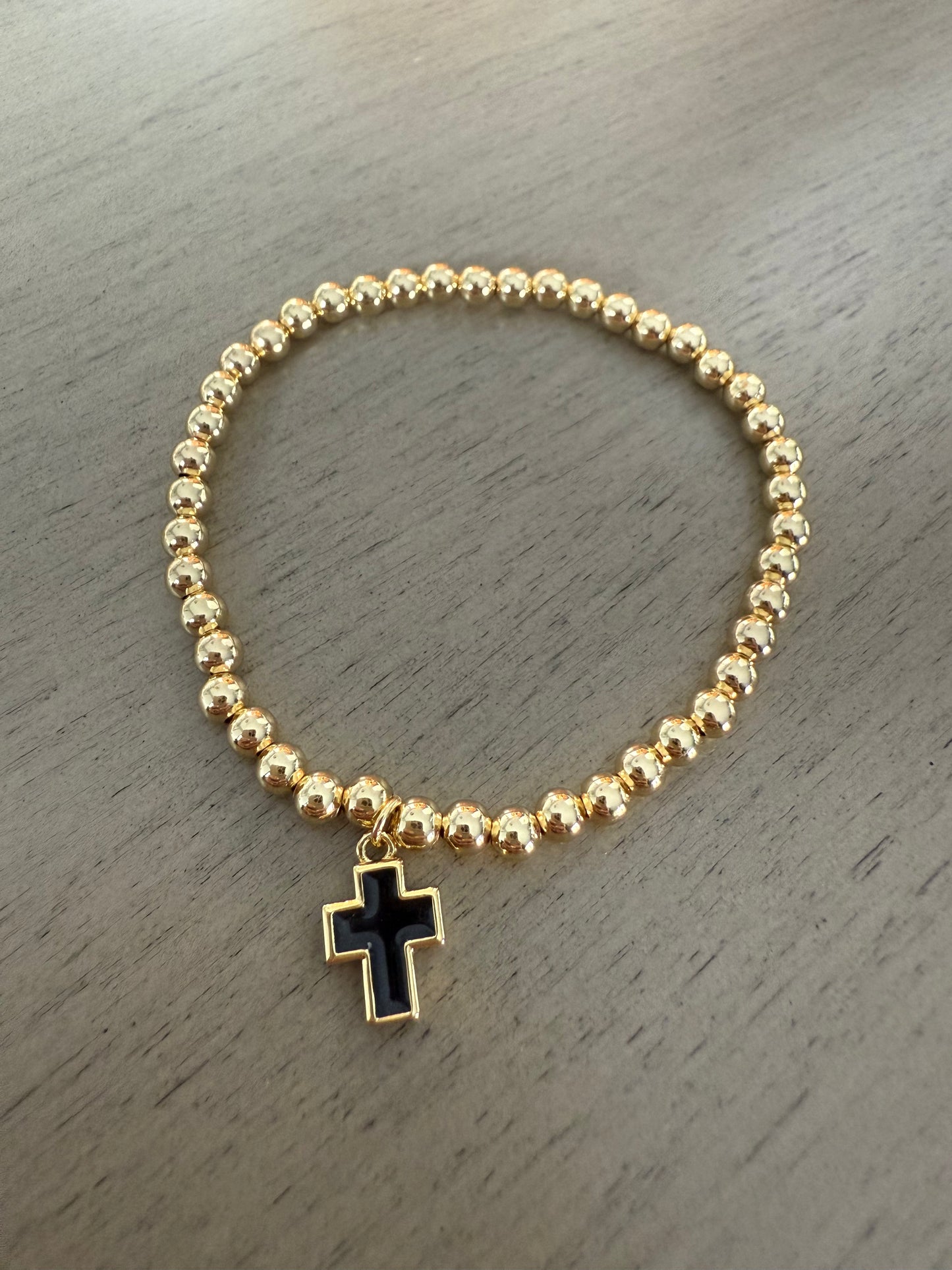 Gold Cross Charm Beaded Bracelet