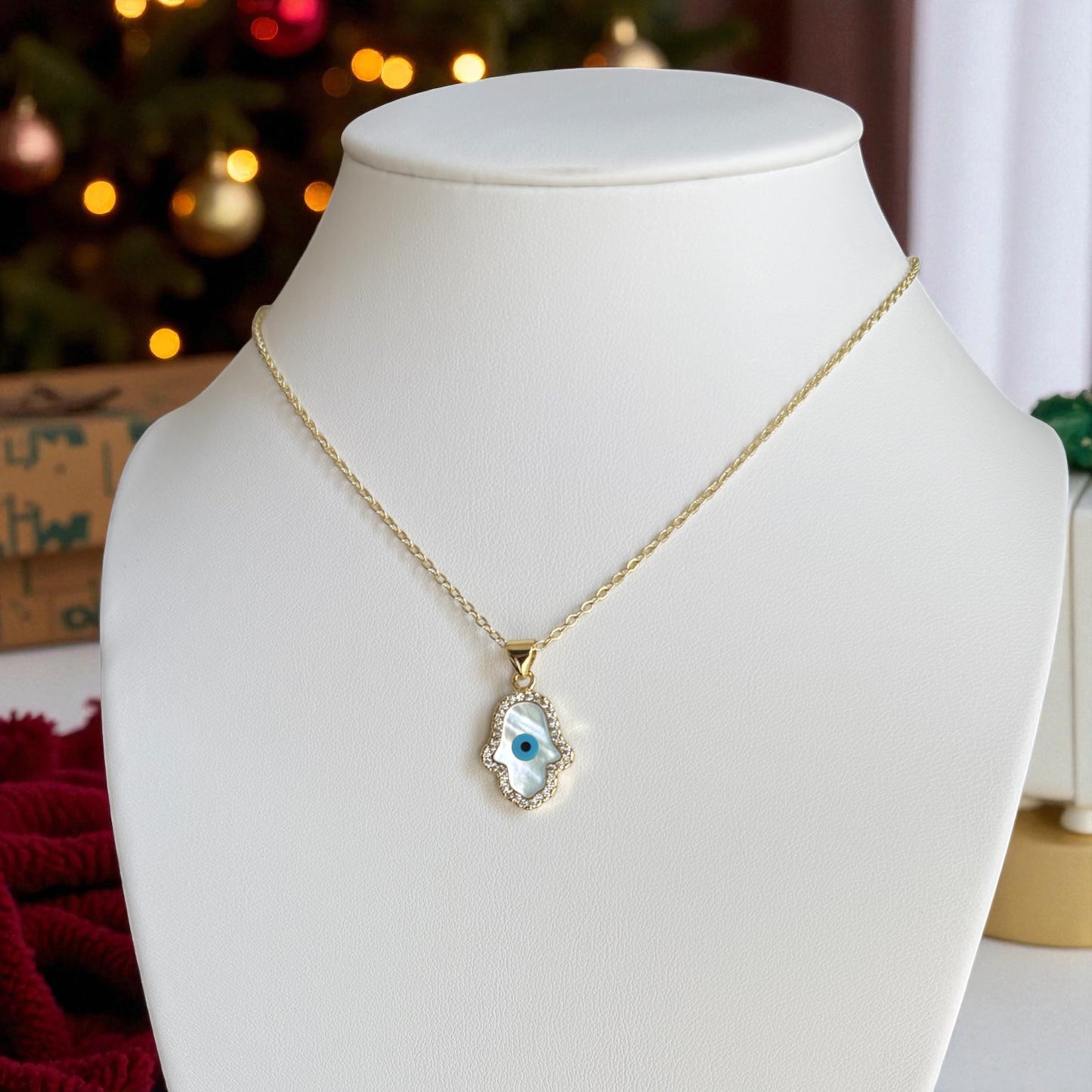 Gold Mother of Pearl Evil Eye Necklace