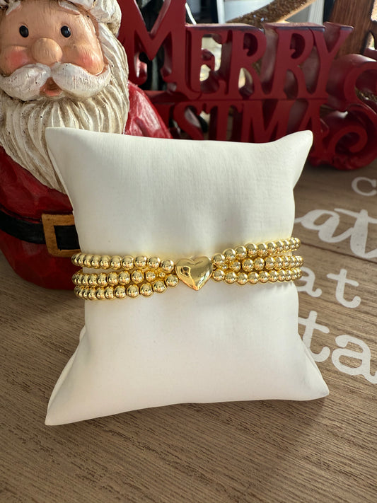 Triple Gold Bead Heart Bracelet