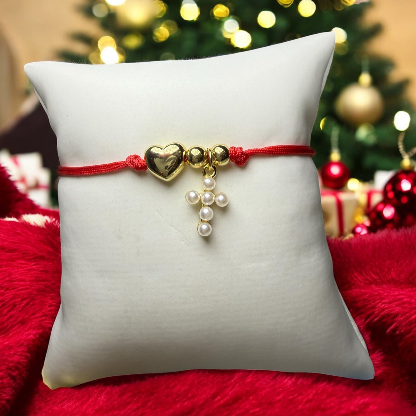 Heart & Pearl Cross Protection Bracelet