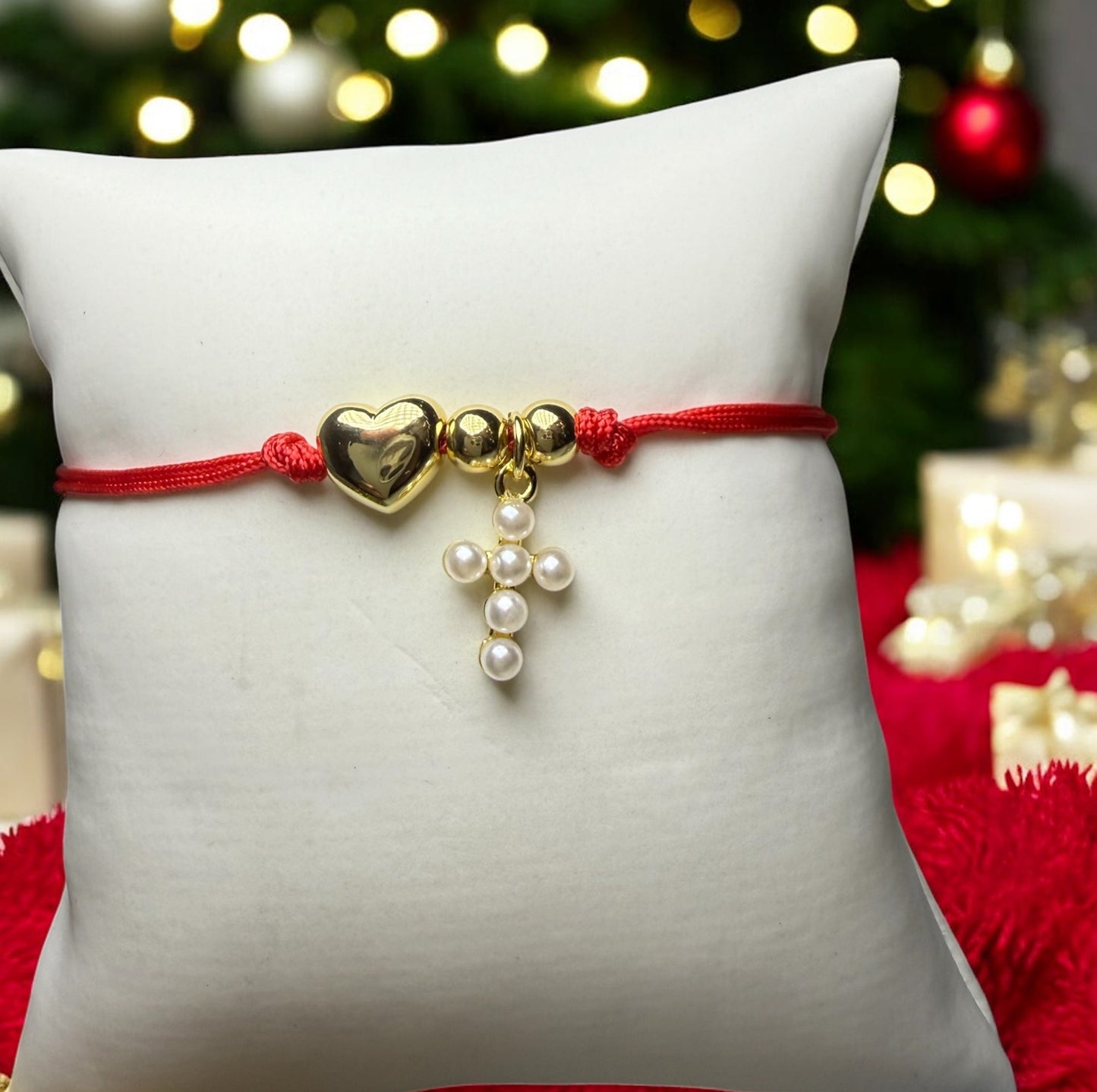 Heart & Pearl Cross Protection Bracelet