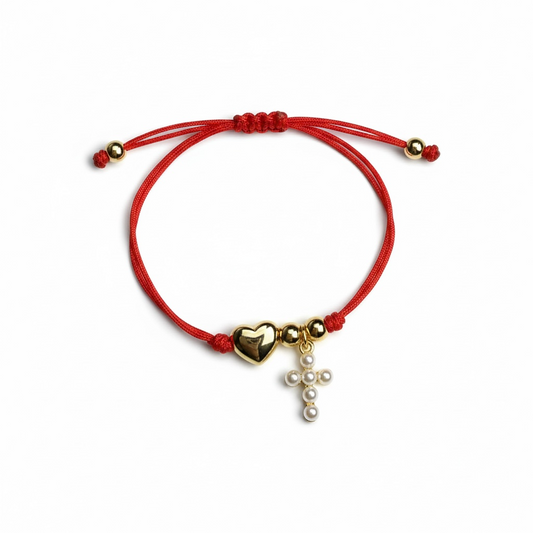 Heart & Pearl Cross Protection Bracelet