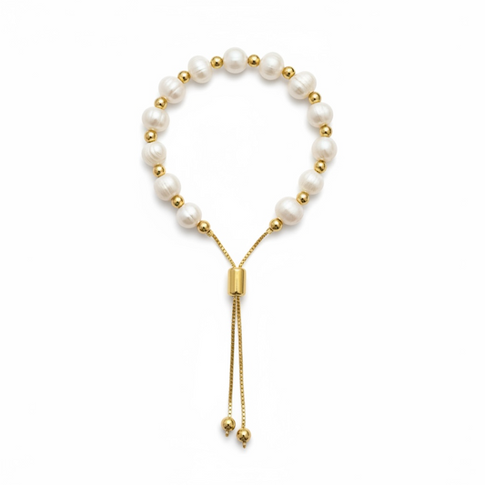 Adjustable gold and pearls bracelet