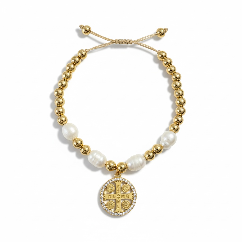 Gold & Pearl Benedictine Protection Bracelet