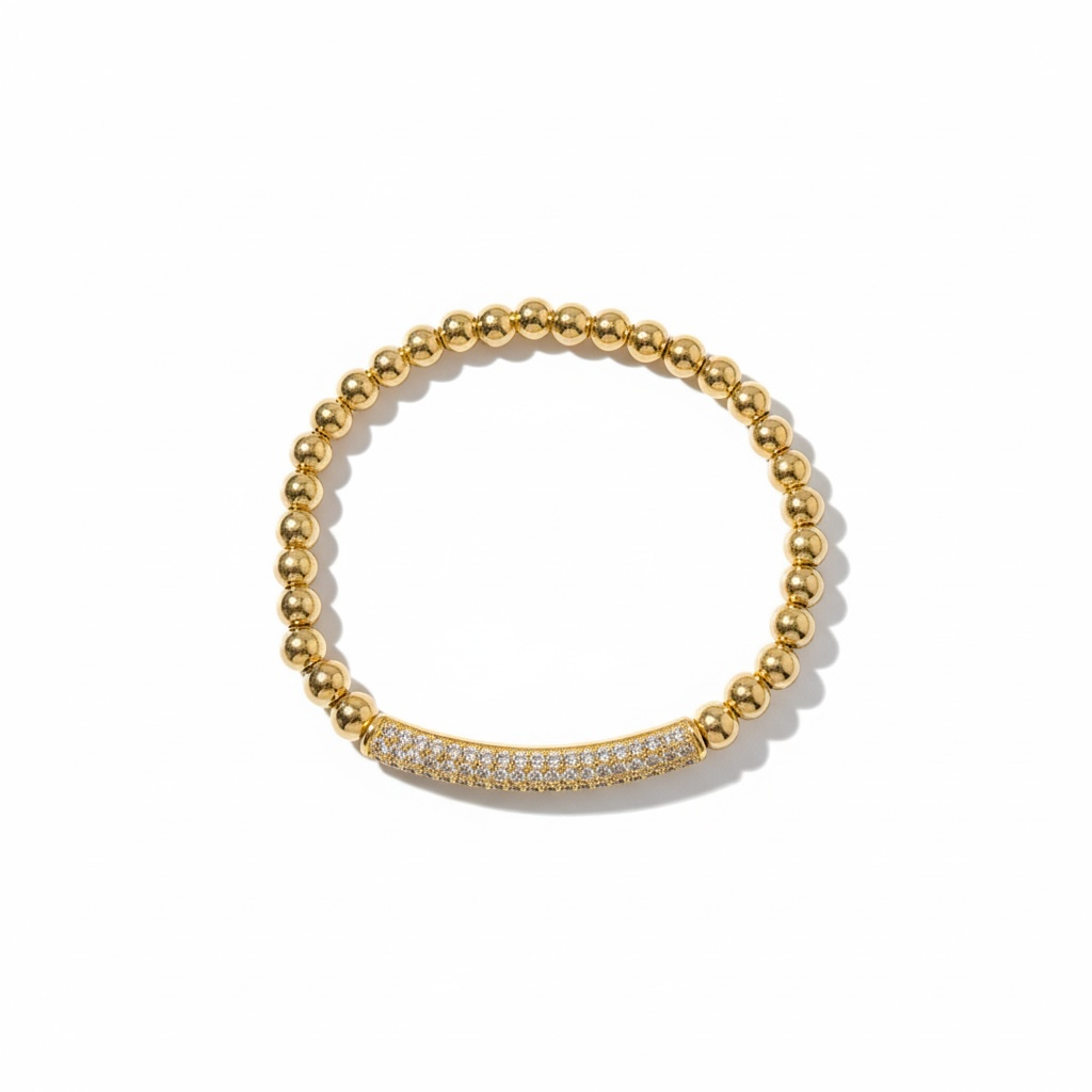 Gold Beaded Crystal Bar Bracelet