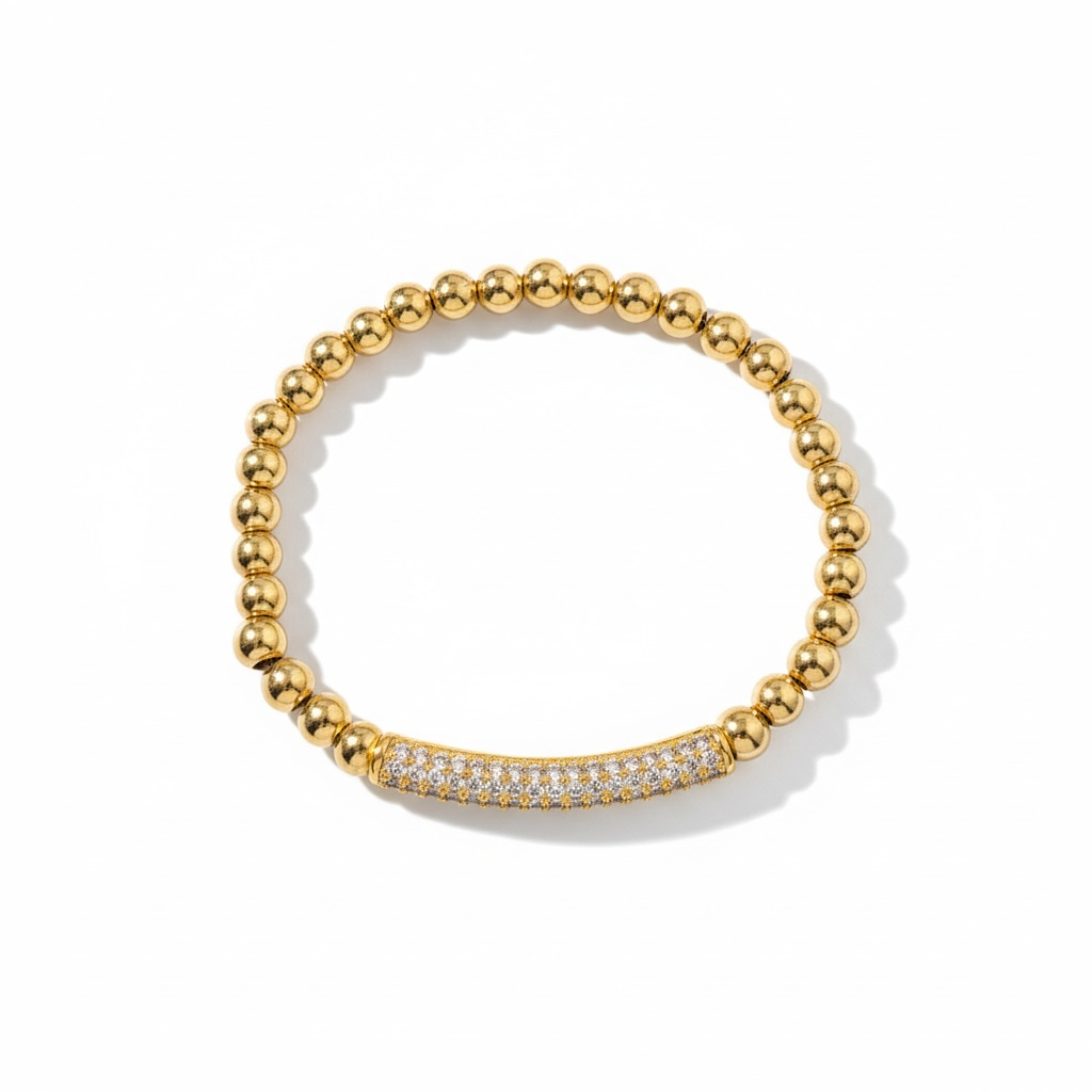 Gold Beaded Crystal Bar Bracelet