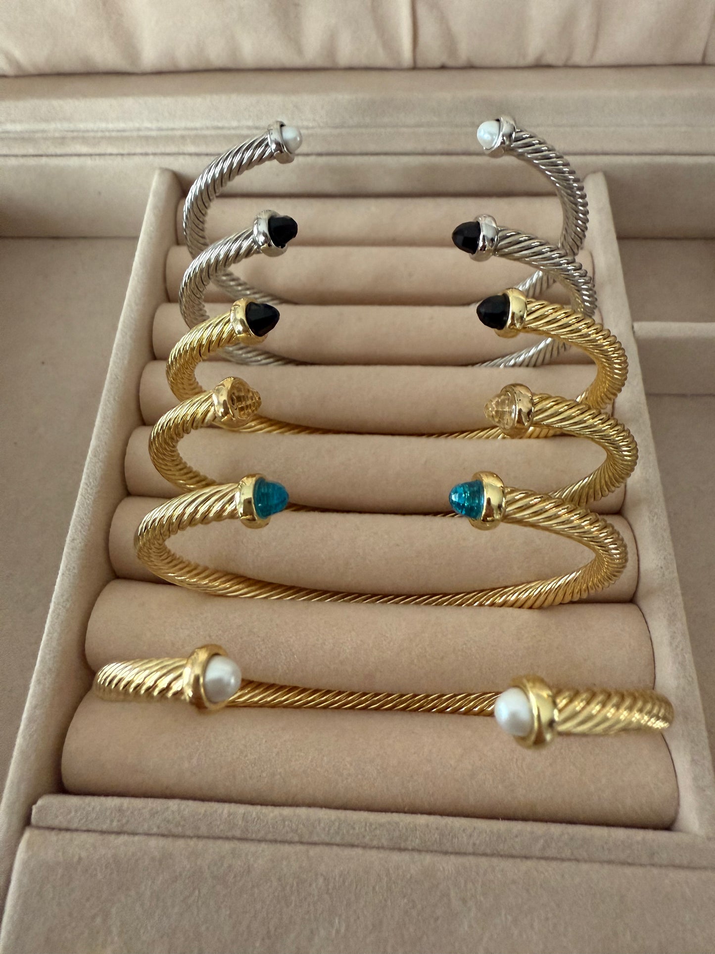 Twisted Cable Gemstone Cuff Bracelet