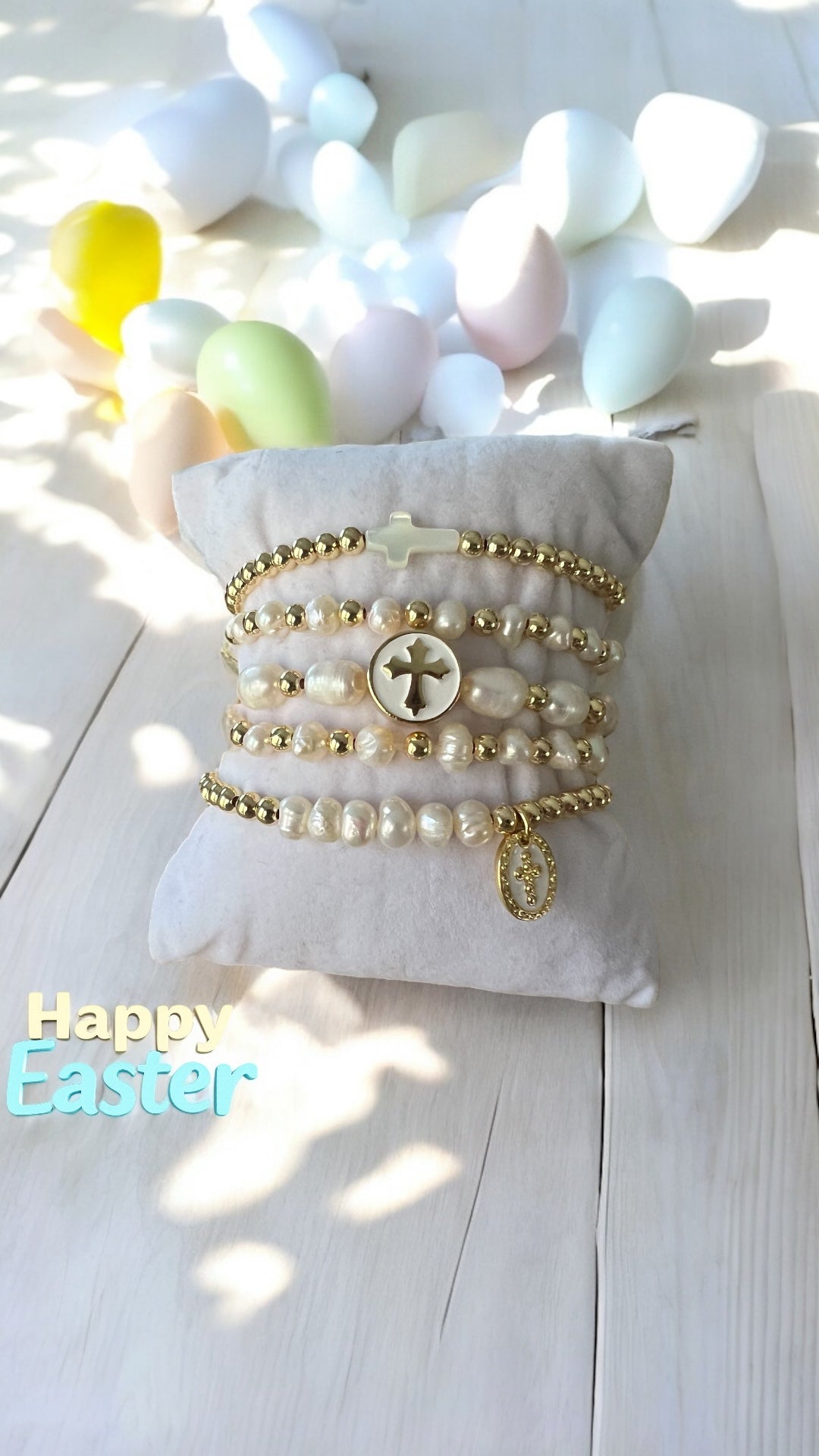 Cross stack of bracelets