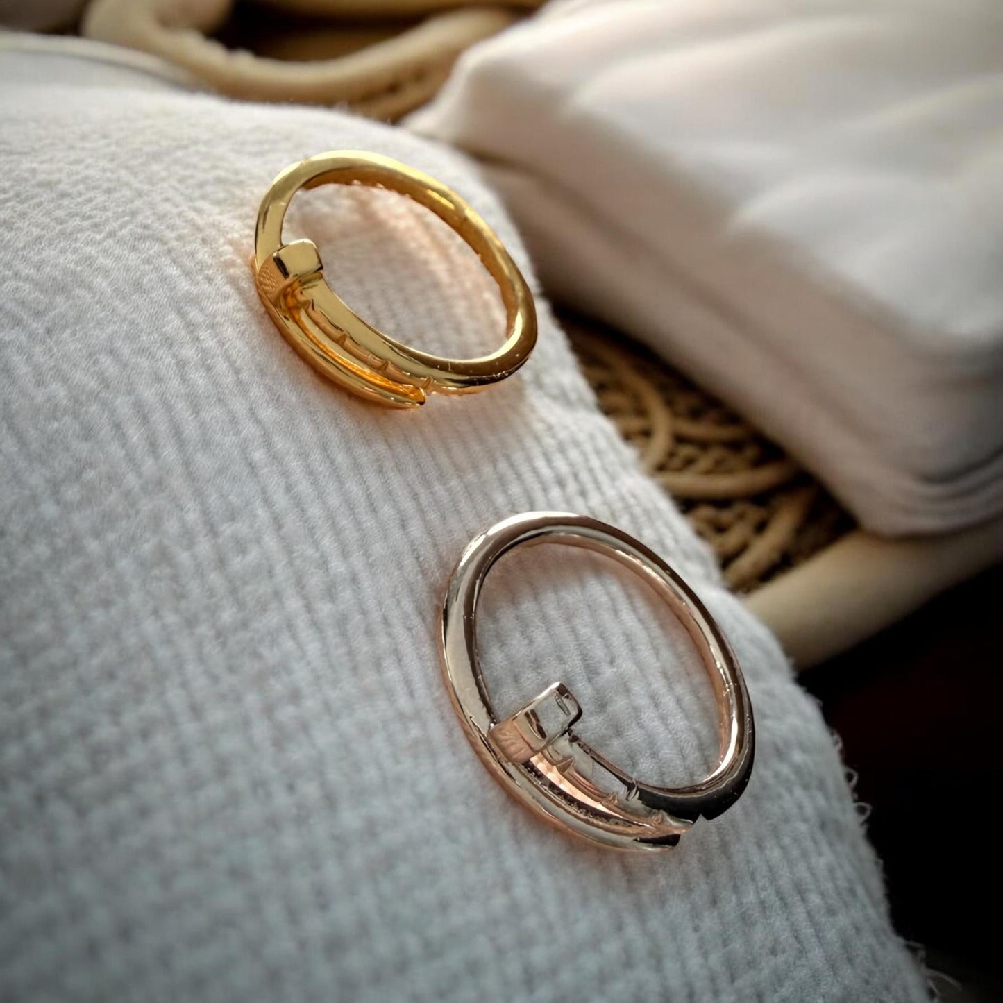 Minimal Nail-Inspired Open Ring – Gold & Silver Adjustable Band