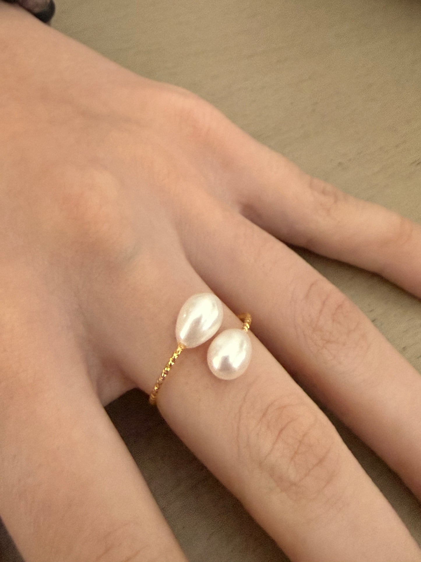 Golden  Double Pearl Ring