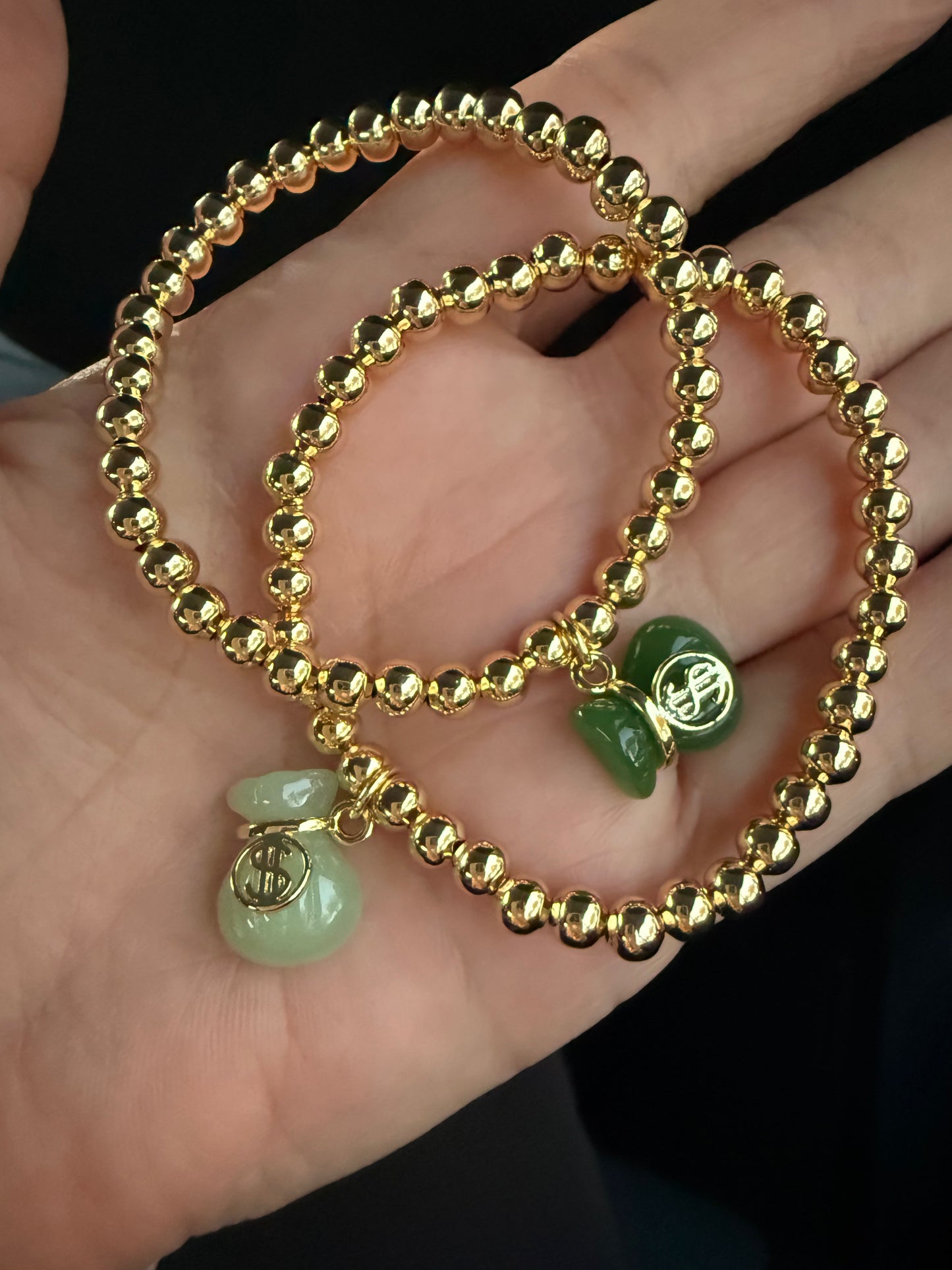 Lucky Jade & Gold Prosperity Bead Bracelet