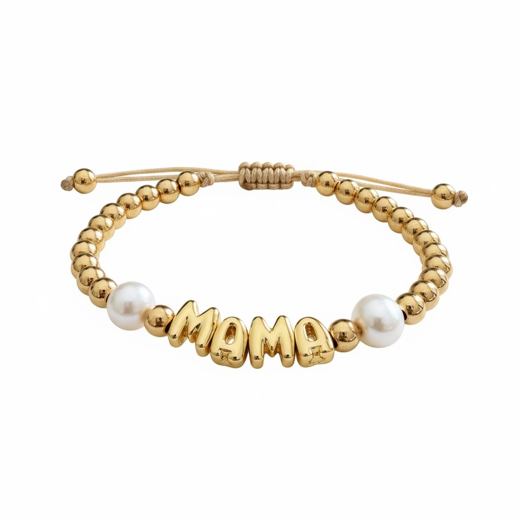 Mama Gold Beaded Pearl Bracelet