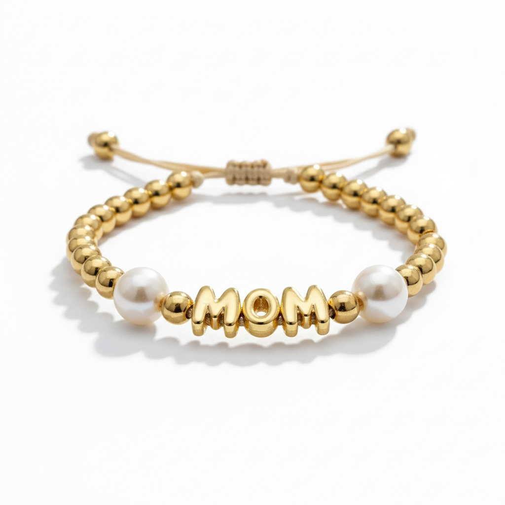 Mama Gold Beaded Pearl Bracelet