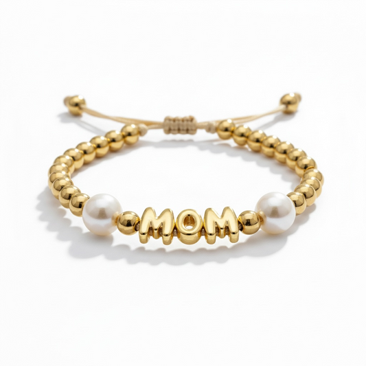 Mama Gold Beaded Pearl Bracelet